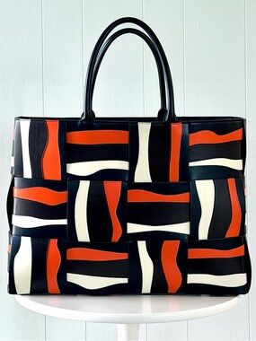 Bottega Veneta - Large Men’s “Zebra” Arco Tote in Black, Fondant, Orange, String